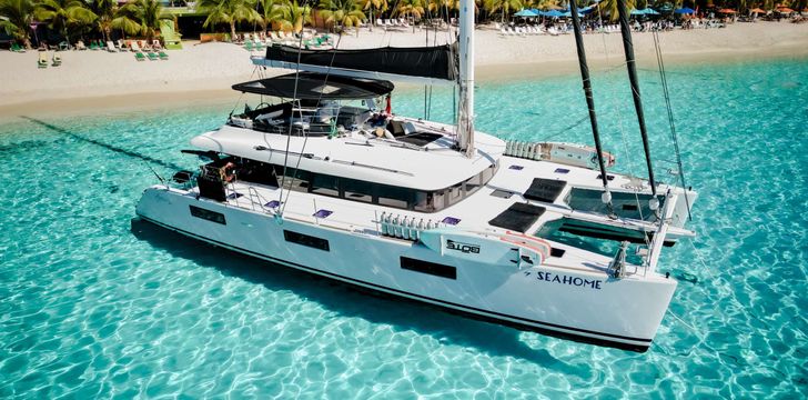 Catamaran sailing across the Caribbean